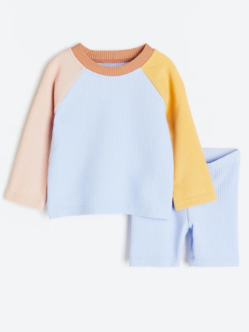 H&M kids rashguard set long sleeve swim top shorts ribbed slate mustard baby boy